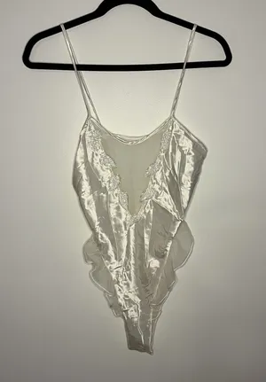 Victoria's Secret Women's Vintage 90s Embellished Teddy Lingerie Bodysuit Pearl thumbnail 1