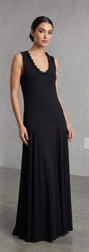 Josephine Chaus Beaded Neckline Black Minimalist Maxi Dress XL. thumbnail 1