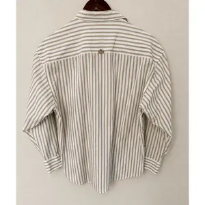 Appleseeds Womens Tan White Striped Button Down Shirt Long Sleeve Blouse Size 8 thumbnail 2