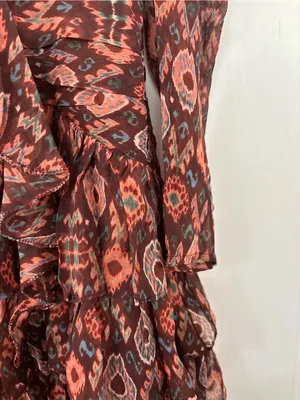 Ulla Johnson Esila Silk Abstract Ruffle Long Sleeve Mini Dress Size 6 Party Ikat thumbnail 7