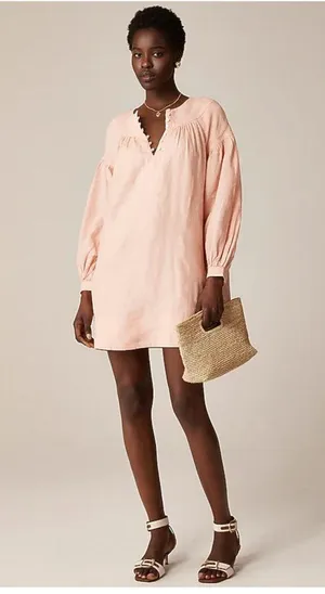 J. Crew Gathered popover dress in linen Peach Clay Size Small NWT thumbnail 1