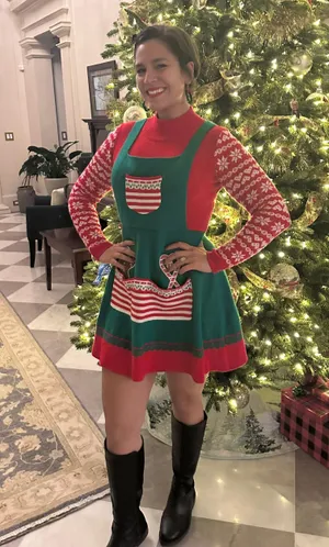 Ugly Christmas Sweater Dress Gingerbread Candycane Fair Isle Red Green size M thumbnail 5