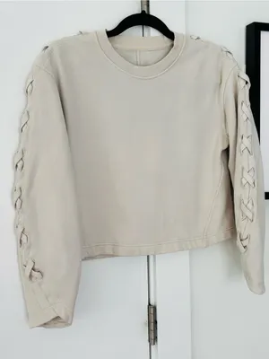 Lululemon braided sleeve crewneck cotton pullover beige size 6 thumbnail 3