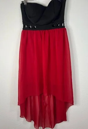Mod Modele Strapless High Low Dress Small Black Red Chiffon Formal Party Gown thumbnail 4