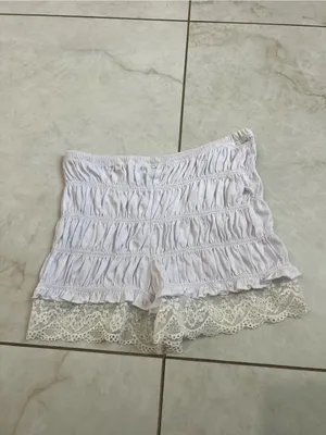 NEW ASOS Design Off White Shirred Lace Trim Micro Shorts Size Small thumbnail 5