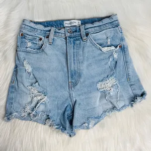 Abercrombie Light Wash Distressed High Rise Festival Denim Cut Offs thumbnail 1