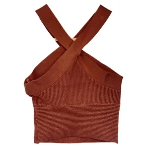 NWT Abercrombie & Fitch Brown Rib Knit Sweater Crop Top Cropped Tank Top Size XS thumbnail 2