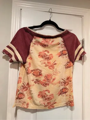 NWOT We the Free Size XS Floral Mixed Fabric Baseball Tee Boho Short Sleeve Top thumbnail 6