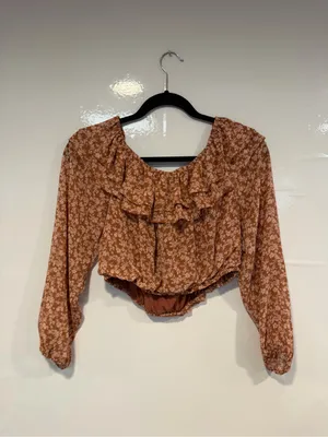 Women's Rust Floral Ruffle‎ Long-Sleeve Top Altar’d State thumbnail 3