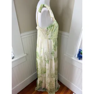 Line & Dot Green Tie Dye Tiered Maxi Dress Tie Strap Large Cottagecore Summer thumbnail 11
