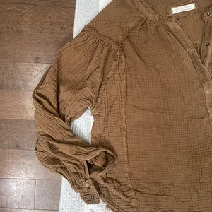 We the free forest green oversized soft linen long sleeve Henley flowy top thumbnail 3