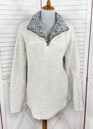 True Grit Faux Sherpa Jacket Women Small Beige Pullover Sherpa Quarter Zip Teddy thumbnail 1