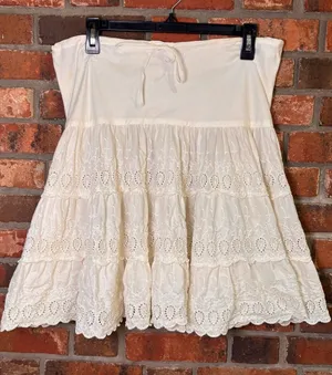 Vintage Lucky Brand womens eyelet lace tiered mini skirt y2k cream S thumbnail 1