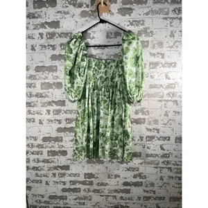 Abercrombie & Fitch | women green floral square neck puff sleeve dress thumbnail 10