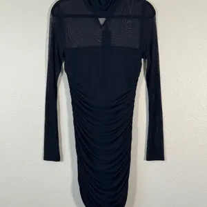 H:ours Black Ruched Bodycon Mini Dress Womens M Sheer Baddie Party Night Out thumbnail 7
