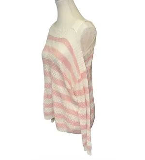 Pink & white stripe cold shoulder knit sweater thumbnail 2