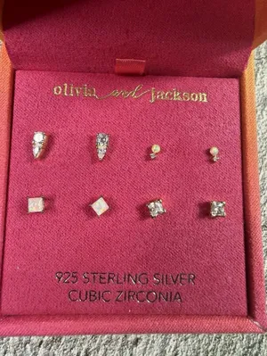 NEW IN BOX Olivia And Jackson 4 Earrings Set 925 Silver Cubic Zirconia Opalite thumbnail 1