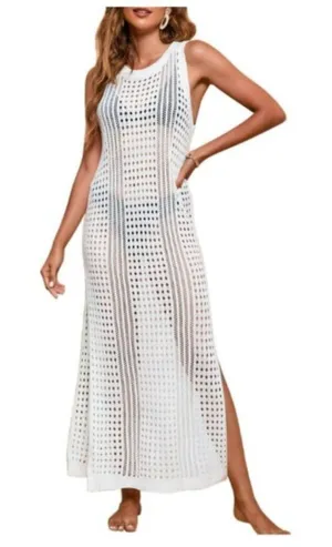 Boutique White‎ Crochet Maxi Swim Coverup M thumbnail 1