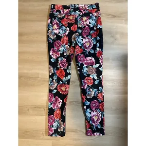 Chicos‎ Black Sateen Rose Floral So Slimming Pants 8 Stretch Slim Fit Casua thumbnail 7