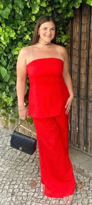 Ann Taylor Strapless Linen Red Two-Piece Pants Set thumbnail 1