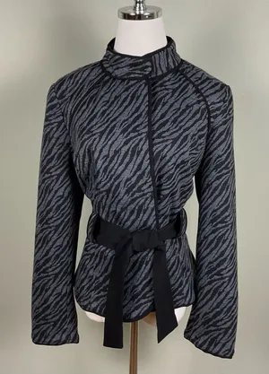 Sandro Zebra Print Blazer Gray & Black Belted Jacket Sz Lg thumbnail 1