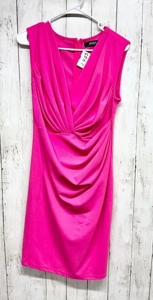 Lulus Dress Women Large Barbie Pink V-Neck Ruched Wrap Sleeveless Mini Elegant‎ thumbnail 1