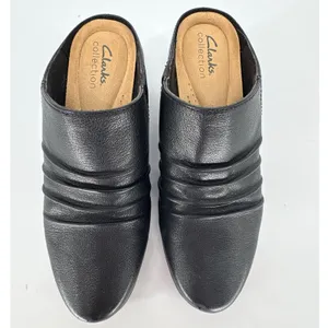Clarks‎ Collection Mules Womens 6 Black Leather Ruched Slip On Block Heel Shoes thumbnail 6
