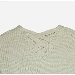 Skies Are Blue Small Oatmeal‎ Sweater Criss Cross Back Chunky Knit Cozy Casual thumbnail 5