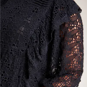 Anthropologie Clementine Eyelet Lace Blouse Black Ruffle Puff Sleeve Size 6 thumbnail 6