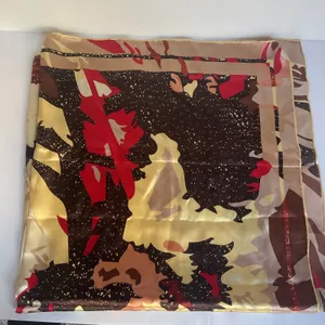 Y2K Retro Abstract Satin Scarf 33x33 Multicolor Red Brown Gold thumbnail 1