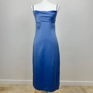 WeWoreWhat Cowl Midi Slip Dress Satin Charmeuse Slate Blue Classic US 0 NWT thumbnail 4