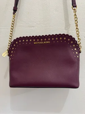 Michael Kors Cindy Large Dome Scalloped Studded Crossbody Bag – Plum / Wine thumbnail 3