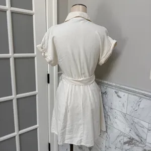 Zara Linen Blend Belted Shirt Robe Dress Pockets Johnny Collar XS thumbnail 3