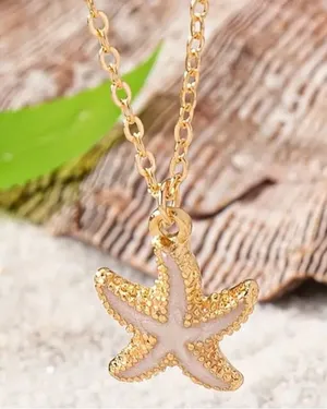 White Starfish Pendant Necklace Gold thumbnail 1