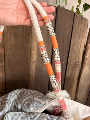 MERONA cloth tote ivory with beads handles India. Exclusive decoration thumbnail 5