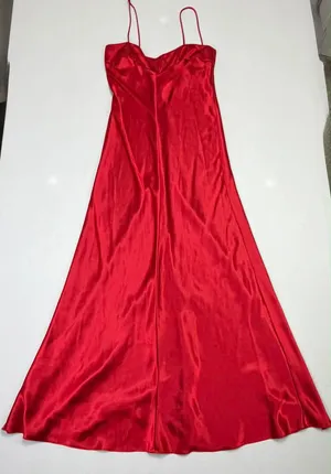 Private Moments Vintage Red Satin Maxi Slip Nightgown Dress thumbnail 5