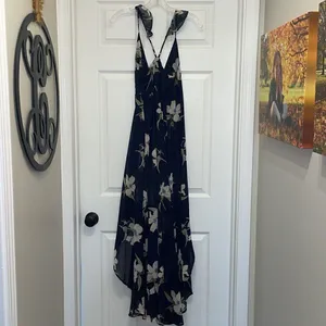Lulu’s All Mine Navy Blue Floral Print High-Low Wrap Dress thumbnail 9