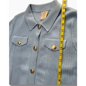 Sioni Light Blue Ribbed Knit Cardigan Gold Hammered Button Sweater Jacket Medium thumbnail 4