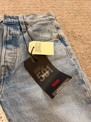 Levi's Light Blue Denim 501 Skinny High Waist Button Fly Jeans Size 24x28 thumbnail 12
