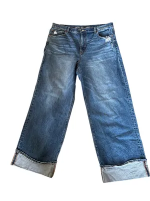American Eagle High Rise Stovepipe Wide Leg Cuffed Jean 16X31” Stretch Med Blue thumbnail 1
