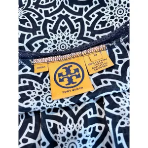 Tory Burch Navy White Geometric Crochet Tassel Blouse Size 10 Cotton Boho‎ Top thumbnail 7