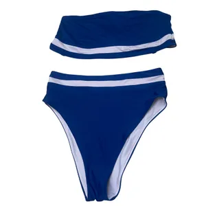 Aerie high cut cheeky bikini bottom bandeau top‎ blue beach white large medium thumbnail 3