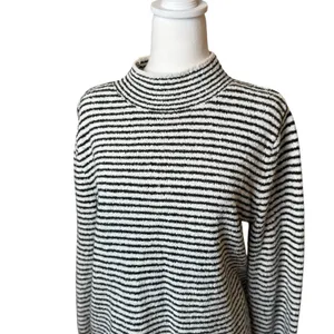 J.Crew Factory‎ Striped Mockneck Pullover Sweater Ivory Black Medium Preppy Twee thumbnail 2