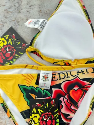 Deadstock Christian Audigier Ed Hardy Graphic Bikini Swimsuit S thumbnail 5