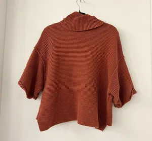 Free People 3/4 Dolman Sleeve Burnt Orange Turtleneck Oversized Sweater Size S thumbnail 4