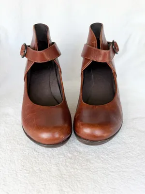 Dansko Womens Rebel Wedge Pump 39 Mary Jane Buckle Casual Heels Leather Brown thumbnail 3