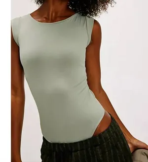 NWT Free People Clean Lines Boat Neck Bodysuit Color: Laurel Oak (ARMY) M/L thumbnail 6