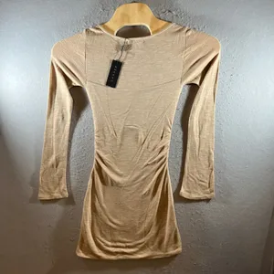1320 | NWT Chaser Bay Cutout Ruched Bodycon Mini Dress Tan Womens‎ S thumbnail 2