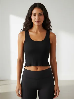 Women's Black Ribbed Modal Cropped Tank Top Small thumbnail 2