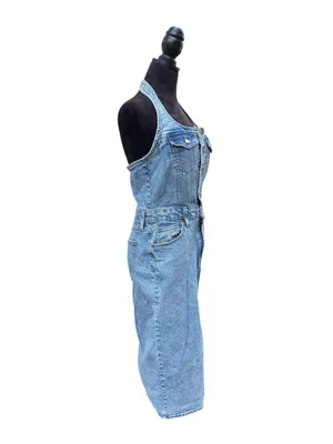 Universal Threads Denim Halter Midi Dress 90s Y2K Button Front Slit Pockets⁠ Sz 6 thumbnail 6